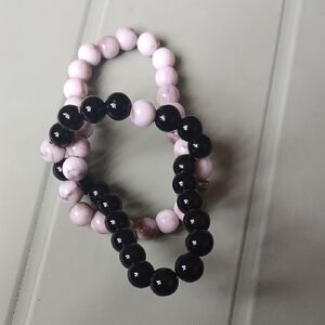 Pink and Black Beaded Bracelets